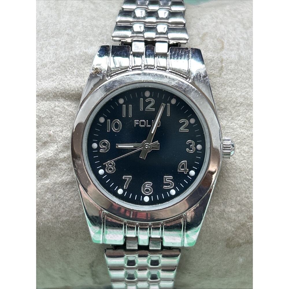 Folio Navy Blue Dial Silver Tone Women’s Quartz Watch